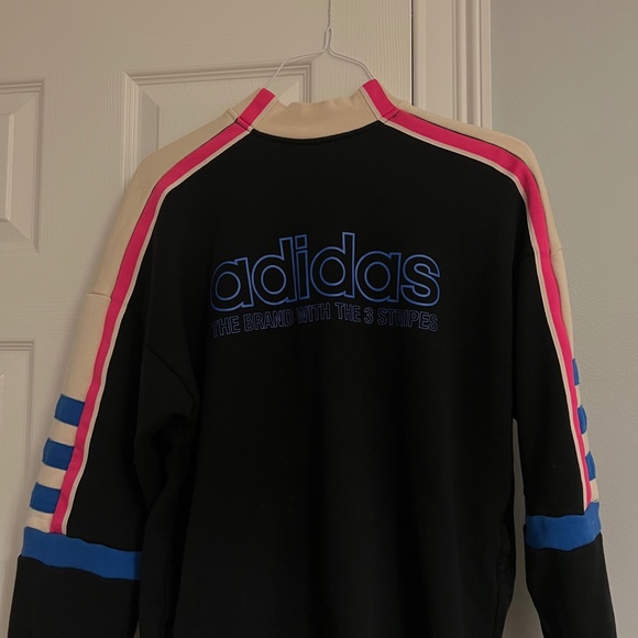 UO Adidas Originals Retro Mock Neck Colorblock Moto Racer Pullover Sweatshirt - Picture 14 of 16